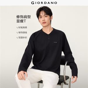 Giordano Beau Monde Men Embroidery henley neck raglan sleeve tee Free Shipping 13026617