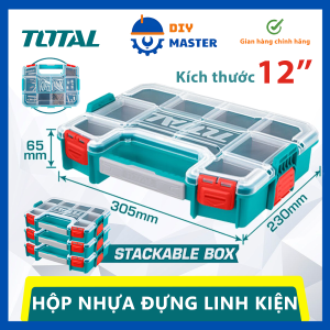 Hộp nhựa đựng linh kiện TOTAL TPBX1121 khóa nhựa chất liệu nhựa PP vách ngăn tháo rời các hộp xếp chồng được lên nhau