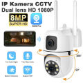 CCTV IP WiFi Camera Dual Lens Kamera 360 PTZ PAN TILT 8MP + 8MP 1080P APP V380 PRO night vision. 
