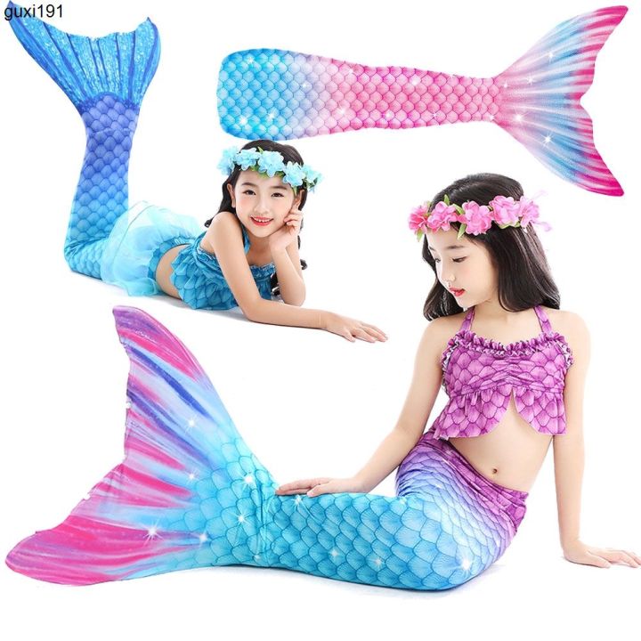 Girls Mermaid Tail Swimsuit Children Ariel the Little Mermaid Costume  Cosplay Beach Clothes Bathing Suit Can Add Monofin Fin C40A45