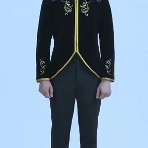 New Vintage Palace Blazer Men Brand Black Velvet Gold Embroidery Mens Blazer Slim Fit For Men㏇X0419