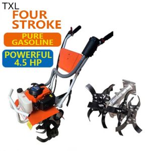 Outdoor Multi-Function Gasoline Small Rotary Cultivator Micro-Tiller Agricultural Garden Gasoline Rotary Tiller Soil Turning Trenching Walking Wheel Lawn Mower Micro-Tiller Wasteland Reclamation Full Set Accessory