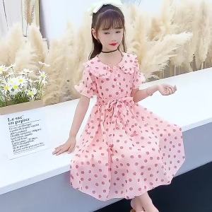 ชุดเดรสชีฟองเด็กผู้หญิงที่นิยมในโลกออนไลน์ 2024 กระโปรงฤดูร้อนสำหรับเด็กรุ่นใหม่กระโปรงยาวเจ้าหญิงสไตล์ตะวันตกสำหรับเด็กโต