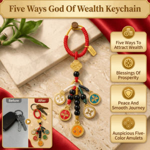 ✨Five Gods of Wealth Keychain Pendant Five Wealth God Lucky Charm Keychain Amulet for Good Luck Prosperity & Positive Energy 五路财神钥匙扣挂件