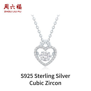 ZHOU LIU FU 周六福 สร้อยคอจี้ S925 Sterling Silver White Cubic Zircons Classic Heart Necklace 40+5CM J0616158