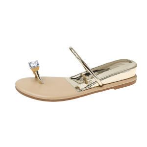 Free Shipping A Pigeon Egg-Sized Big-Sister-Style Rhinestone Flip-Flop Sandal With Flat Sole And Internal Height Increase WomenS Beach Sandals