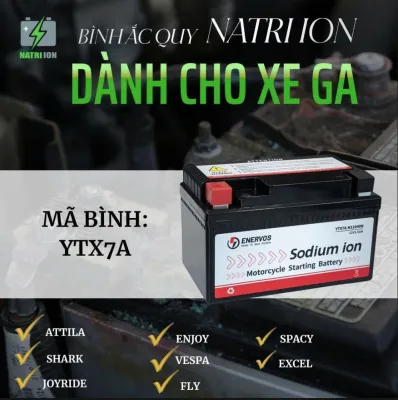 Bình Ắc Quy Xe Máy Natri iOn YTX7A 12V-7Ah dùng cho Atila Spacy Vespa Enjoy Shark