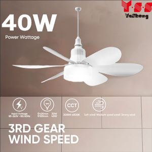 Y·S·S YaSheng 2 in 1 30W/40w Ceiling Fan Light With Remote Control E27 Fan Blade Bulb LED lights 16.5-inch Interface Bedroom Silent Fan Light Chandelier Ceiling Light
