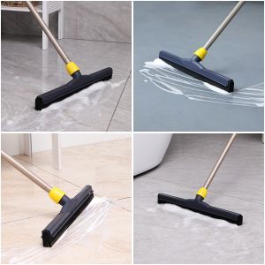 BOOMJOY Floor Squeegee Scrubber 54in Long Adjustable Telescopic Pole Heavy Duty Household Broom Perfect for Garage Courtyard Shower Bathroom Pet Hair Fur Floor Marble Glass Tile Water Foam Cleaning