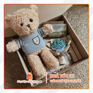 Gấu Bông Teddy Nâu Đáng Yêu Áo Len Xanh Dễ Thương Cao 30cm