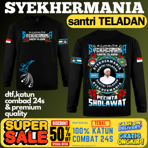 (SMB05)KAOS MAJELIS SYEKHERMANIA"SANTRI TELADAN"LENGAN PANJANG UKURAN ANAK DAN DEWASA"FREE STIKER"