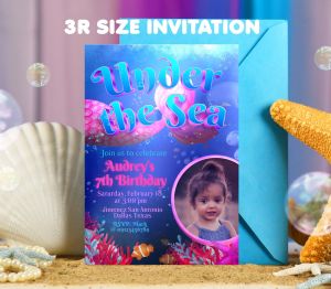 Under the Sea with Photo Invitation Card - Mermaid Invite - Girl Birthday - Underwater - Personalized