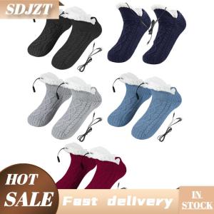 SDJZT Điện Nước Nóng Lông Cừu Vớ Dép Đi Trong Nhà Cho Nam Giới Phụ Nữ Mùa Đông USB Sưởi Ấm Pad Dệt Kim Vớ Chân Nóng