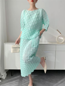 Miyake handmade pleated set for womens summer 2025 new top + half skirt temperament commuting 2 pieces