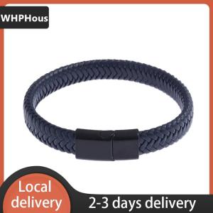 [COD] WHPHous Ship within 24 hours Classic Black Leather Bracelet For Men Hand Jewelry Gift Handsome Bracelet