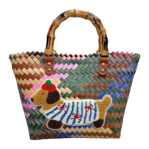 Retro Striped Dachshund Dog Handbag Large Capacity Beach Bags Fashion Pet Lover Bag For Commuting Or Shopping