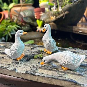 [COD] zhangyuqing 3pcs Cute White Duck Hydroponic Lotus Flower Pot Retro Resin Statue Outdoor Sculpture For Home Office Desk Garden Desk Decor Ornament