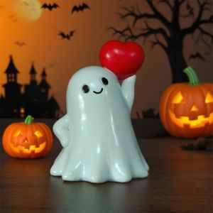 FUJIN Creative Pumpkin Ghost Ornament Resin Pumpkin/Love Heart Ghost Statue Cute Minimalist Crafts Durable Ghost Figurine Halloween Home Decor
