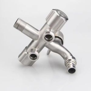 COD laundry SUS304 Stainless Faucet for commerSteel 1 in 2 out Head Two Way Water Washer Tap