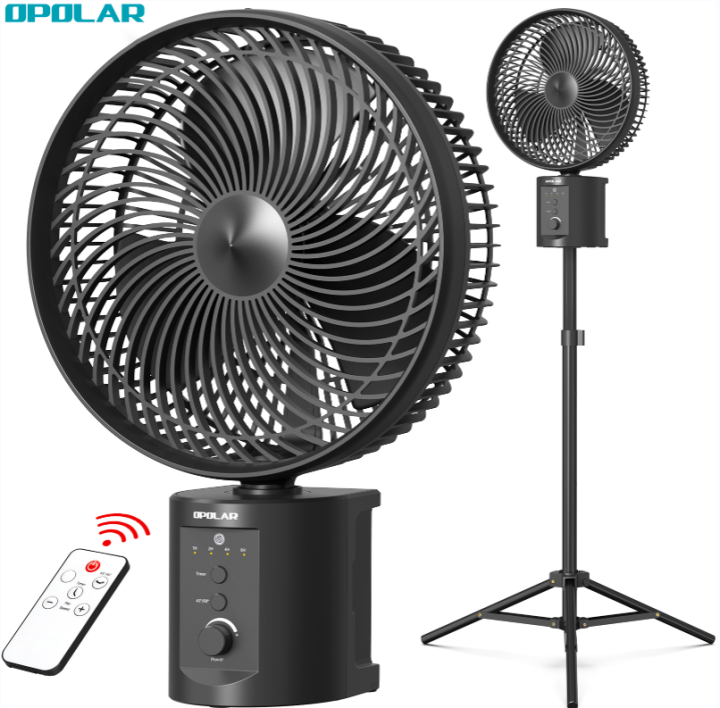 OPOLAR 20000mAh Oscillating Rechargeable Fan w/Remote, 10 Inch Cordless Battery Operated Fan for Camping Hurricane, Portable Outside Pedestal Fan, Super Strong, Timer, 7 Speeds, Lasts 50 Hrs