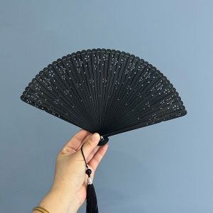 DISKAS Solid Color Folding Bamboo Fan Portable Sakura Tassel Folding Fan Photography Props Exquisite Womens Folding Fan Home Decoration