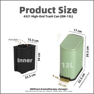 Shiok Living 🚀 Light Luxury Steel Trash Can With Lid Household Living Room Bedroom Kitchen Pedal Style Large Simple