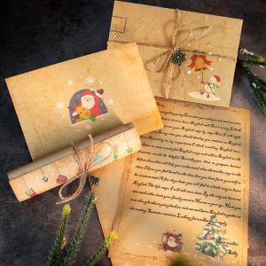 ZHAOCAIMAO Vintage 6pcs/set Snowman Gift Santa Claus Invitation Kraft Paper Christmas Envelopes Xmas Letter Pad Letter Paper