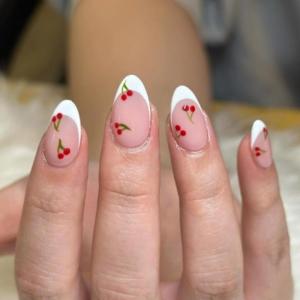 Valentines Day Press on Nail Short Almond Stick on Nail with Designs French Tip Nail Accesories for Women