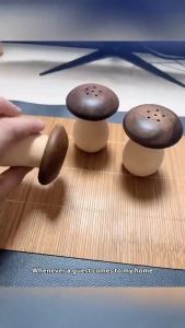 BHQ Wooden Toothpick Holder Mushroom Design Solid Wood Large Capacity Toothpick Box Dust Proof