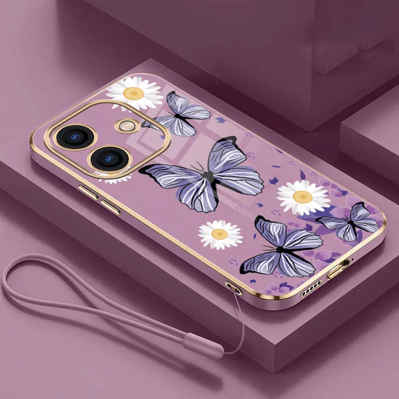 OPPO A3x A3 Butterfly Flower Rubber Phone Cover Glossy Plating