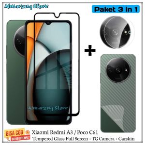 Paket 3 in 1 Xiaomi Redmi A3 Poco C61 Tempered Glass Full + Anti Gores Camera + Garskin