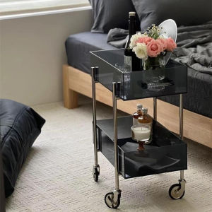 LZ-Mobile Side Table Trolley Cart Storage Rack Side Table Living Room Stainless Steel Storage Trolley