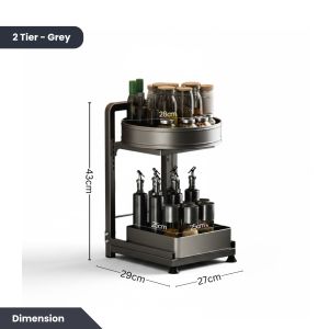 Easyhome.sg 360° Rotating Condiment Organizer Sauce Rack Spice Tray Seasoning Rack Kitchen Countertop Storage Organizer