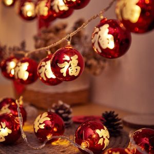 2026 Chinese New Year Household Lights 10/20/40LED Chinese Red Blessing Decorative Lights for Hanging Decoration