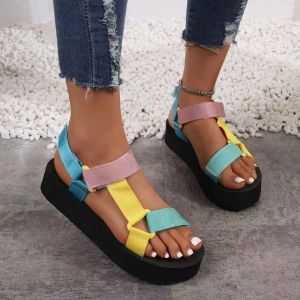 [Free Shipping] Plus-Size Sandals New Summer Styles Thick-Soled Beach Sandals WomenS Sandals With Velcro Straps Size 43