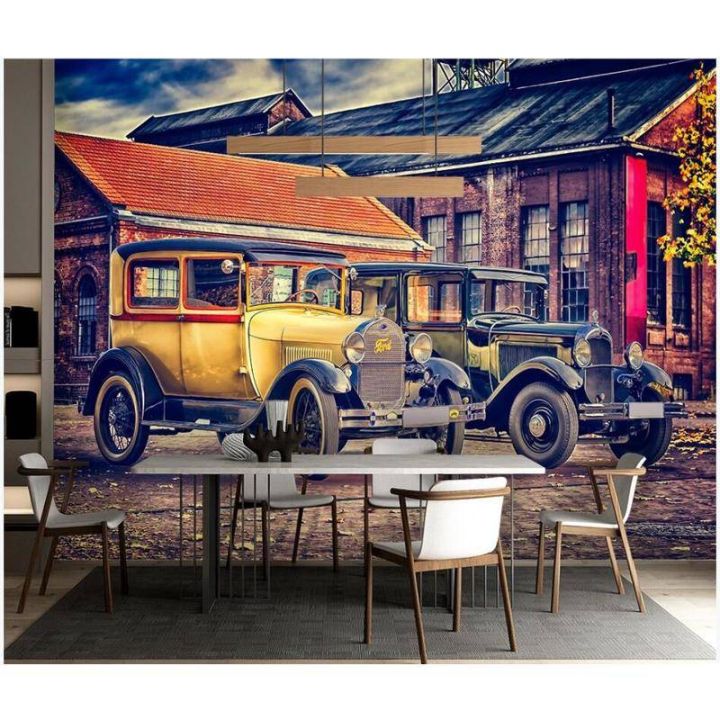 Custom Photo 3d Wallpaper European Retro Town Vintage Classic Car ...