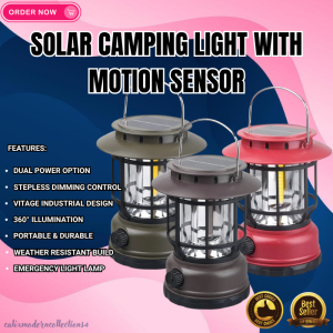 NEW SOLAR CAMPING LIGHT WITH MOTION SENSOR | RANDOM COLOR | Rechargeable Camping Lantern | Vintage Outdoor Lantern Rechargeable & Portable Water Resistant Camping Lantern For Courtyard Outdoor Hiking | Solar Camping Light