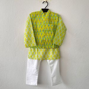 Light green floral boys kurta jacket set-readystock in SG-boys ethnic wear