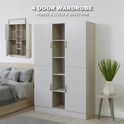 Almari Baju_Alamari Pakaian_Alamari Baju Murah Murah-SAMPOINT _ 600mm 1 Door Wardrobe & SIZE 3 COMPARTMENT / Door Waite Body BEIGE Colour / Space Storage Cabinet _Wardrobe Clothes_DIY Required / Easy Install / Ready Stock