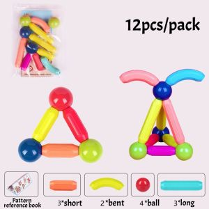 Magnetic Blocks Toy 12pcs Educational Toy for Kids Magnetic Stick Building Blocks Big Size Set Gift