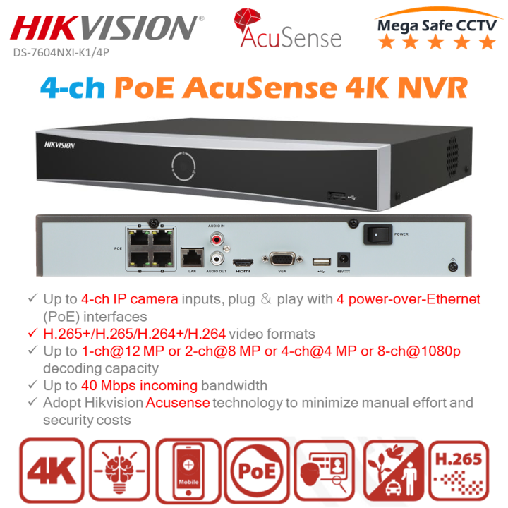 HikVision DS-7604NXI-K1/4P 4CH 1U 4PoE AcuSense 4K NVR