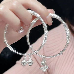 Minwen Chinese Style Floral Butterfly Push Pull Adjustable Bangle Heart Shaped Bamboo Link Flower Bud Opening Bracelet Fashion Jewelry