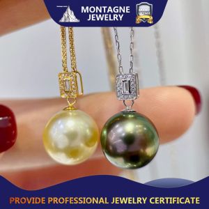 Montagne Jewelry 18k Gold Pendant Natural Crystal Inset Design Fine Jewellery Natural 10-11mm Seawater Pearl Pendant Gold Necklace