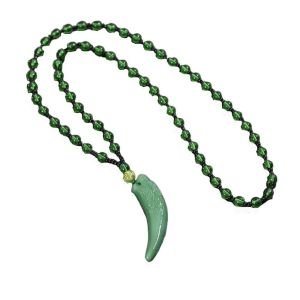 GENENIC Simple Trendy Charm Niche Design Wolf Tooth Pendant Small Bead Imitation Jade Sweater Chain Men Necklace Fashion Jewelry Girl Necklace Chinese Style Necklace