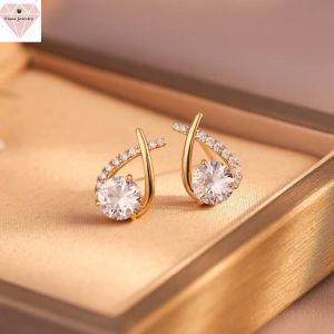 Fiona Jewelry 18k Rose Gold Plated Crystal Zircon Earrings Accessories For Women Free Box