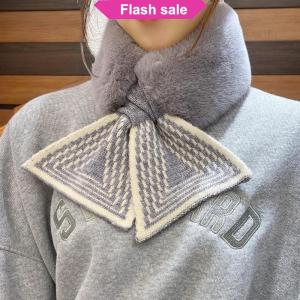 SHENHAO2🎀 Mùa đông ấm áp màu rắn mùa đông cổ ấm hơn dày giả lông thỏ sang trọng Khăn Cổ ấm hơn cổ áo chéo khăn thời tiết lạnh