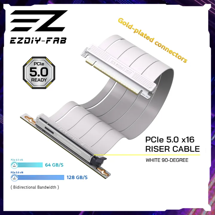 สายแท้ EZDIY-FAB PCIe 5.0 X16 Riser Cable,128GB/s [White] - สายต่อ ...
