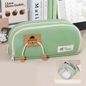 GONUUWGL Đựng đồ để bàn Túi vải văn phòng phẩm Sức chứa lớn Thẩm mỹ Túi bút chì cho cún con Dễ thương Phong cách Hàn Quốc Túi bút chì nhiều lớp Văn phòng phẩm