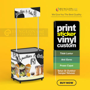 CETAK STIKER MEJA BOTH SMOOTHIES DAN BOBA MEJA JUALAN EVENT DESK FREE REQUEST DESAIN