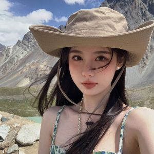 JPTD Knight Hat Western Cowboy Hat Beach Cap Wide Brim Sunscreen Cap Retro Sun Protection Cap Summer Sun Hat Outdoor